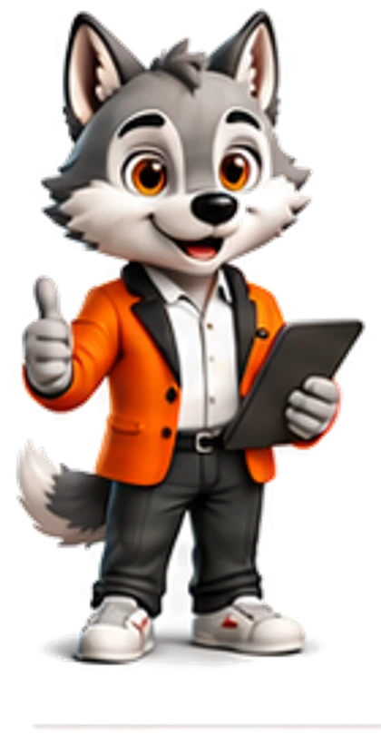 Thola in an orange jacket holding a tablet and giving a thumbs-up